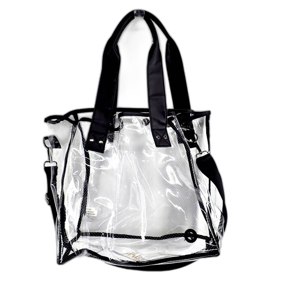Adrienne Vittadini VALENTINA Clear See Thru Stadium Tote Black Trim Mint Shape